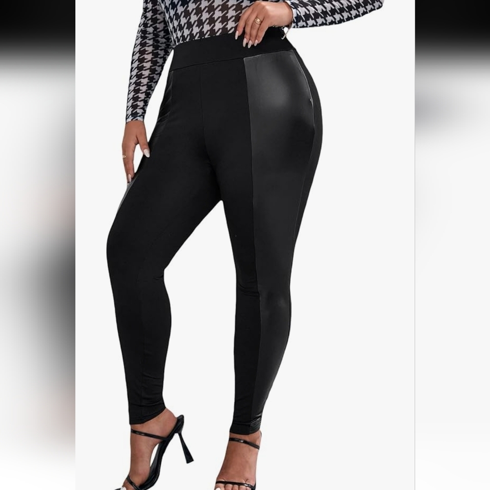 SHEIN Curve Sxy Women's 2XL Faux Leather Paneled Leggings NEW